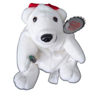 Vintage 1997 Coca-Cola Polar Bear in Pink Bow Beanie Baby / Stuffed Animal